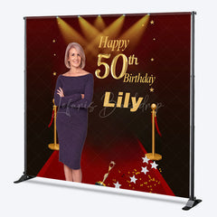 Lofaris Custom Photo 50th Birthday Backdrop for Her Personalized Red Carpet Hollywood Add Your Face Glam Party Decor