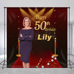 Lofaris Custom Photo 50th Birthday Backdrop for Her Personalized Red Carpet Hollywood Add Your Face Glam Party Decor