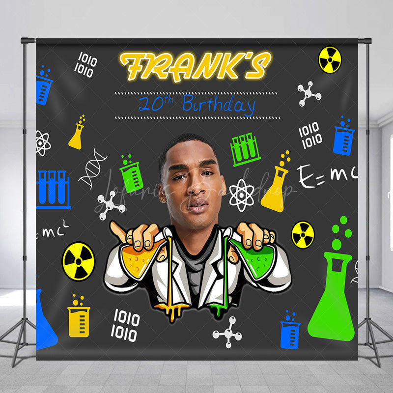 Lofaris Custom Photo Mad Scientist 20th Birthday Backdrop Personalized Chemistry Lab Theme Add Your Face Party Banner