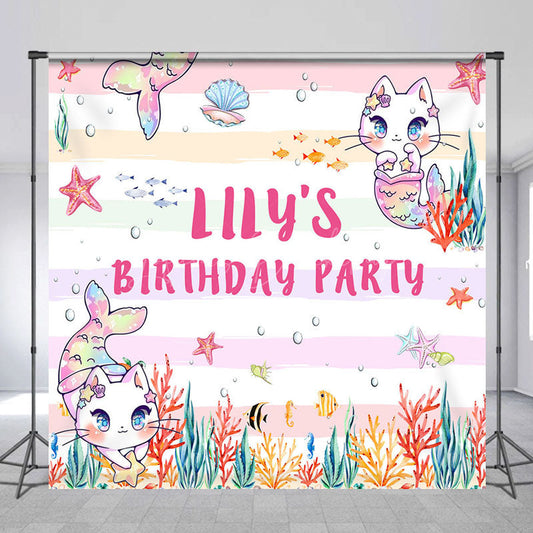 Lofaris Custom Photo Mermaid Cat Ocean Birthday Backdrop