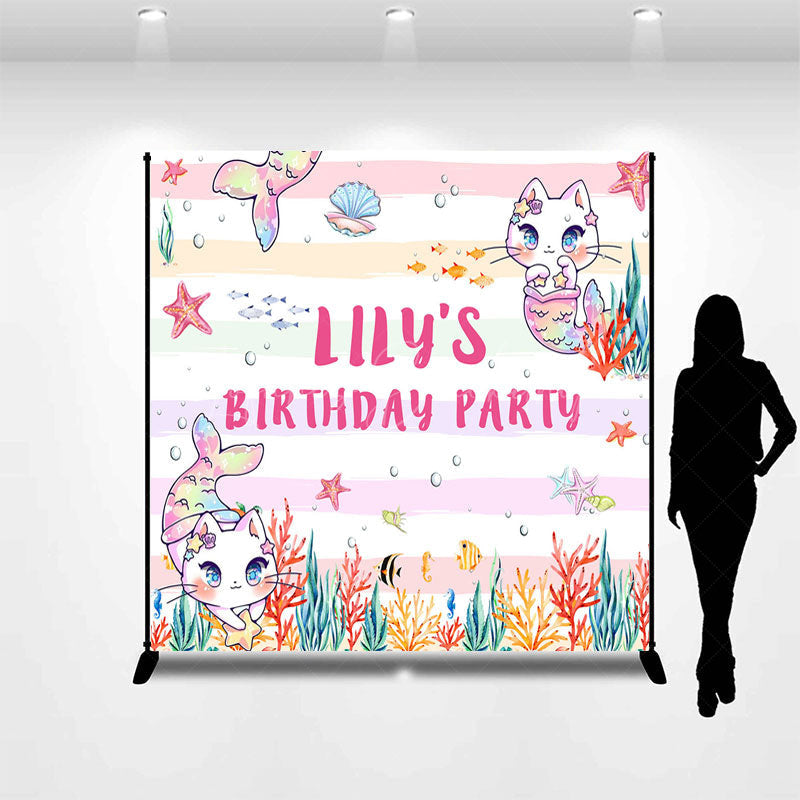 Lofaris Custom Photo Mermaid Cat Ocean Birthday Backdrop