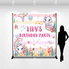 Lofaris Custom Photo Mermaid Cat Ocean Birthday Backdrop