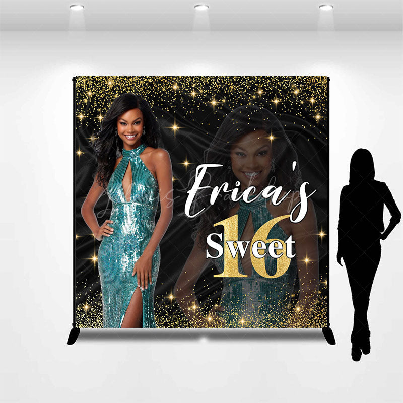 Lofaris Custom Photo Name Glitter Sweet 16 Birthday Backdrop