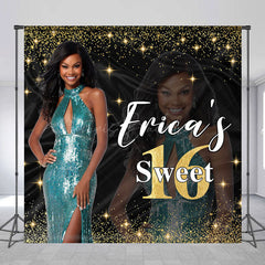 Lofaris Custom Photo Name Glitter Sweet 16 Birthday Backdrop