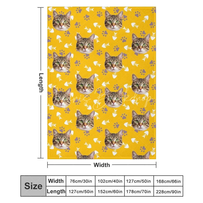 Lofaris Custom Photo Pet Blanket with Your Cat’s Face Repeating Pattern Paws Funny Novelty Gift for Cat Lovers