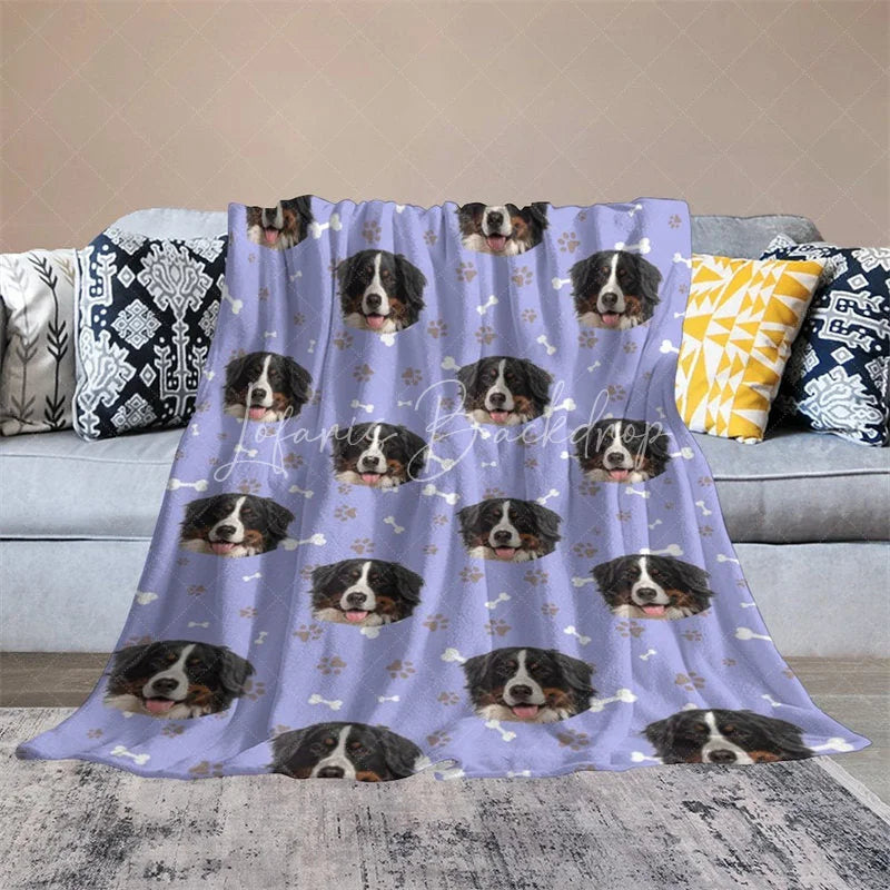 Lofaris Custom Photo Pet Blanket with Your Dog’s Face Personalized Bernese Mountain Dog Pattern Funny Gift for Lovers