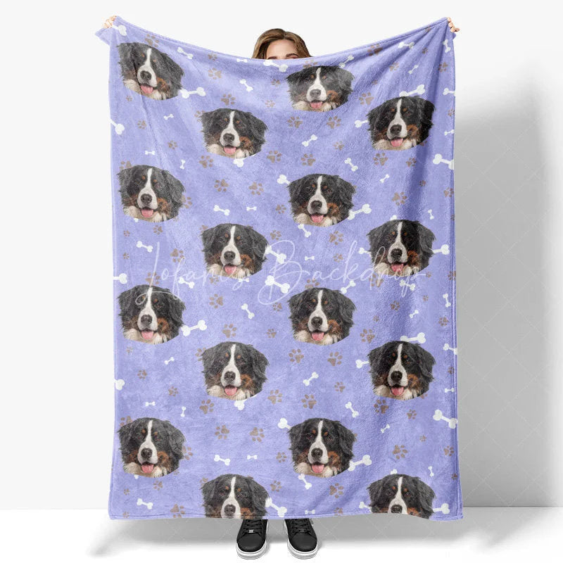 Lofaris Custom Photo Pet Blanket with Your Dog’s Face Personalized Bernese Mountain Dog Pattern Funny Gift for Lovers