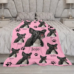 Lofaris Custom Photo Pet Blanket with Your Dog’s Face Personalized French Bulldog on Pink Funny Gift for Dog Mom