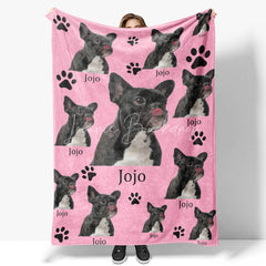 Lofaris Custom Photo Pet Blanket with Your Dog’s Face Personalized French Bulldog on Pink Funny Gift for Dog Mom