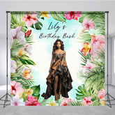 Lofaris Custom Photo Tropical Birthday Bash Backdrop Personalized with Hibiscus Floral Add Your Face Luau Party Decor