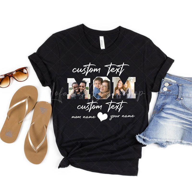 Lofaris Custom Photos Name Mom T-Shirt as Gifts