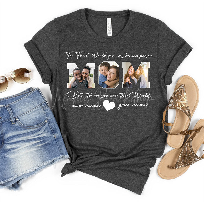 Lofaris Custom Photos Name Mom T-Shirt as Gifts