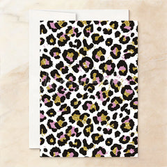Lofaris Custom Pink and Gold Glitter Set of 20 Leopard Print Invitation Tropical Party Animals First Birthday Design