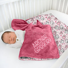 Lofaris Custom Pink And White Boo Floral Minky Baby Blanket