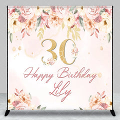 Lofaris Custom Pink Floral Golden Glitter 30th Birthday Backdrop Elegant Happy Party Decor