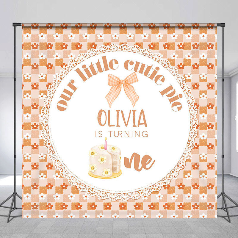 Lofaris Custom Plaid Floral Cutie Pie 1st Birthday Backdrop