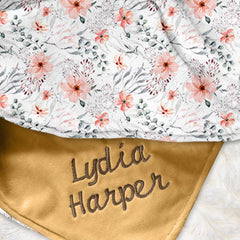 Lofaris Custom Pretty Pink Flowers Leaves Minky Baby Blanket