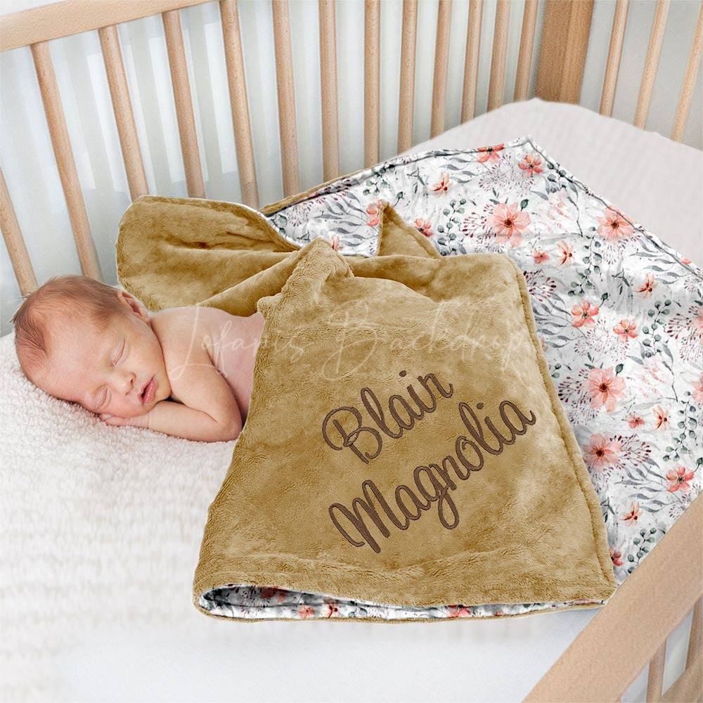 Lofaris Custom Pretty Pink Flowers Leaves Minky Baby Blanket