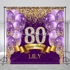 Lofaris Custom Purple and Gold Glitter Diamond 80th Happy Birthday Party Backdrop Personalized Elegant Celebration Decor
