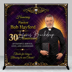 Lofaris Custom Purple and Gold Ornate Frame Pastor 30th Anniversary Backdrop Elegant Church Celebration Decor