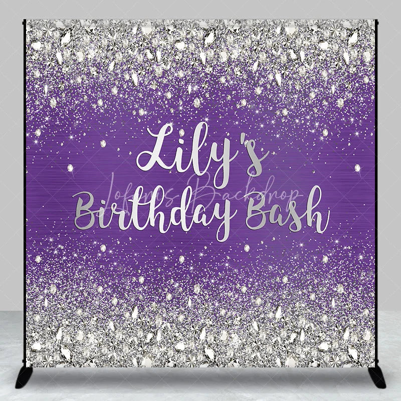 Lofaris Custom Purple and Silver Glitter Diamond Birthday Backdrop Personalized Party Decor for a Glamorous Celebration