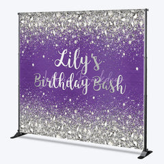 Lofaris Custom Purple and Silver Glitter Diamond Birthday Backdrop Personalized Party Decor for a Glamorous Celebration