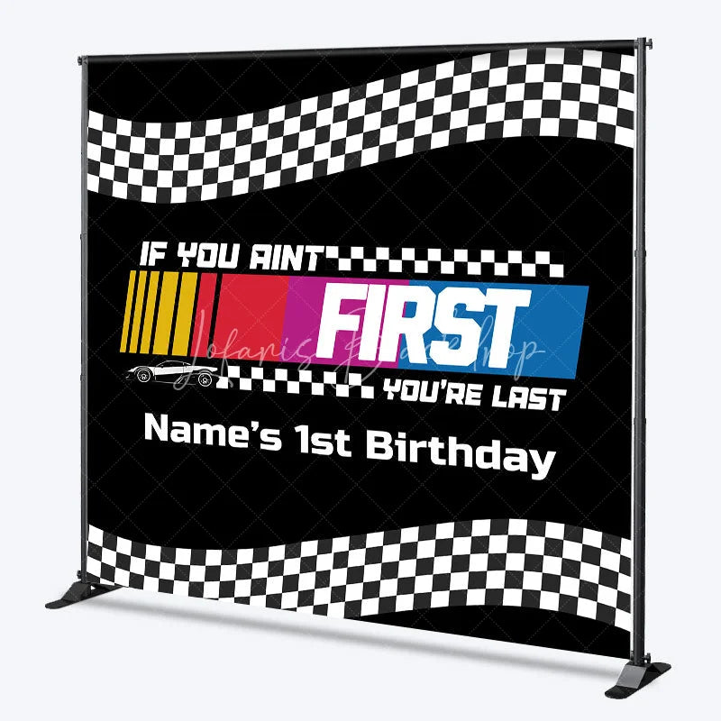 Lofaris Custom Race Car Birthday Backdrop Black Checkered Flag Speed Track Background Personalized Name 1st Fast Decor