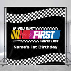 Lofaris Custom Race Car Birthday Backdrop Black Checkered Flag Speed Track Background Personalized Name 1st Fast Decor