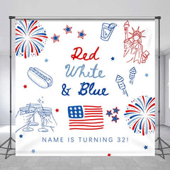 Lofaris Custom Red White and Blue Birthday Backdrop Patriotic Statue of Liberty Background Personalized Name Independence Day Decor