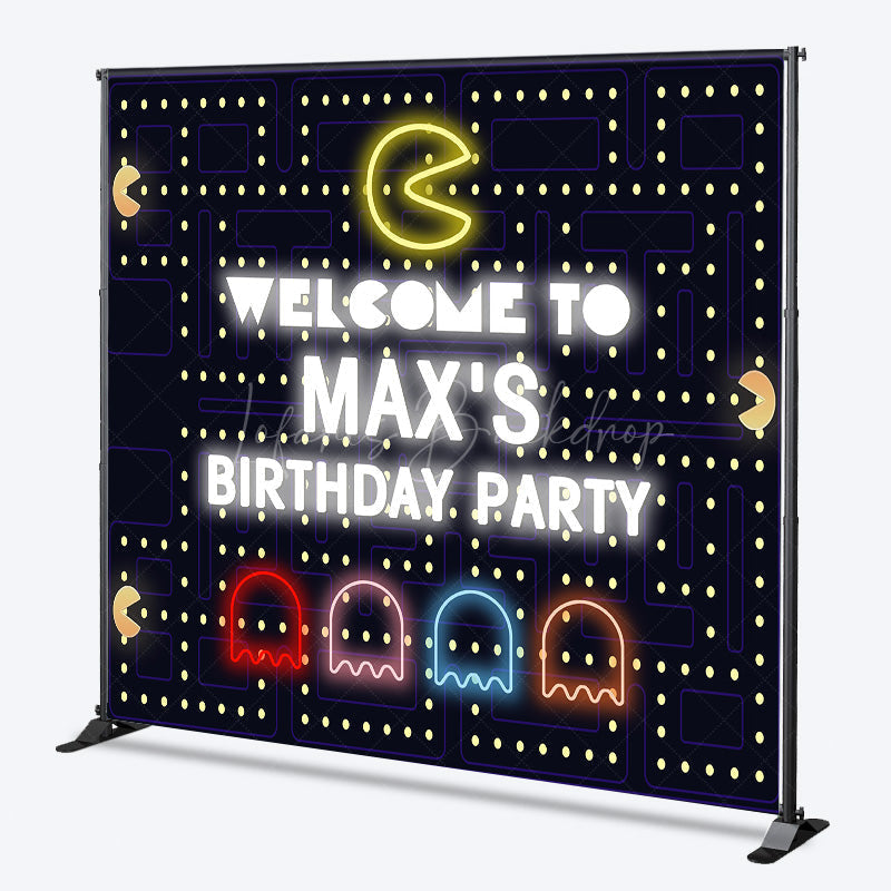 Lofaris Custom Retro Arcade Game Birthday Backdrop Pac Man Inspired 80s Video Personalized Neon Welcome Sign