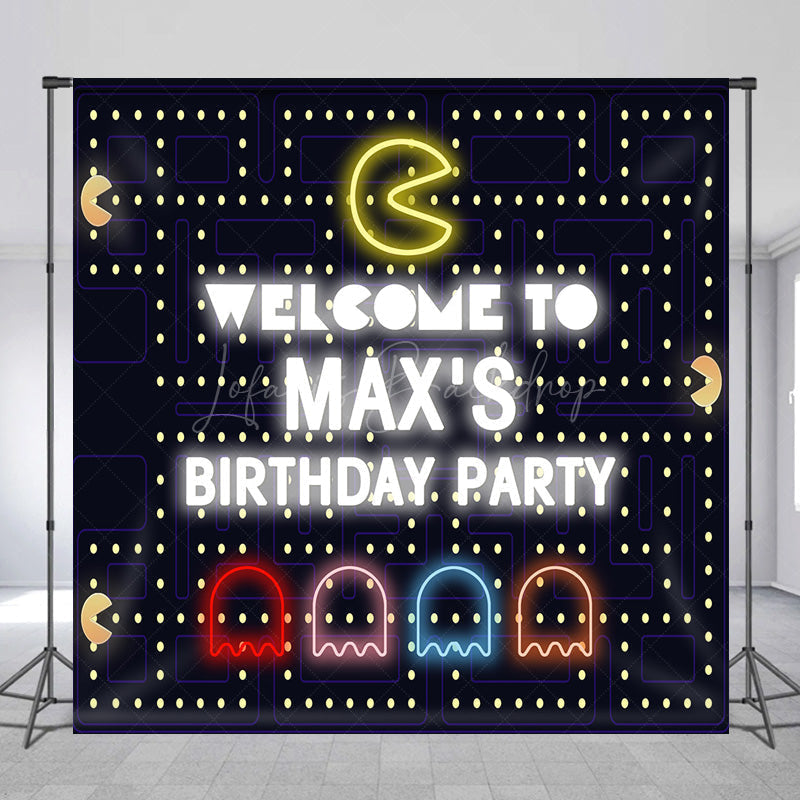 Lofaris Custom Retro Arcade Game Birthday Backdrop Pac Man Inspired 80s Video Personalized Neon Welcome Sign