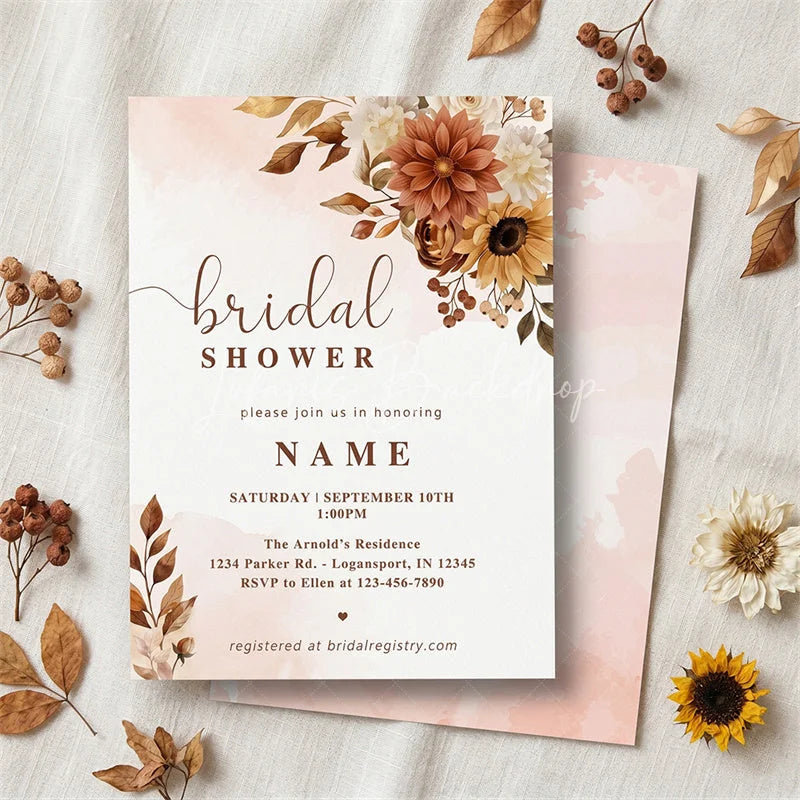 Lofaris Custom Set of 20 Autumnal Floral Bridal Shower Invitation Rust and Cream Flowers for Elegant Fall Celebration