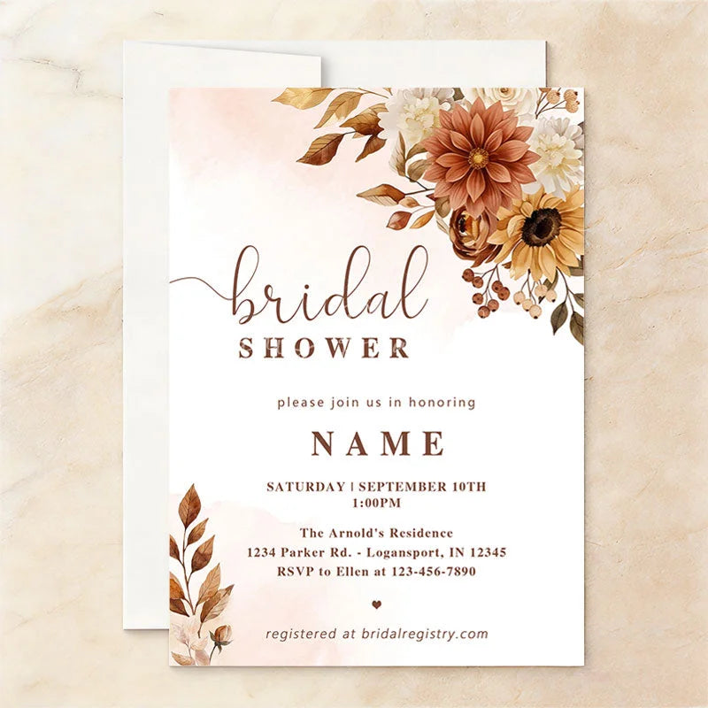 Lofaris Custom Set of 20 Autumnal Floral Bridal Shower Invitation Rust and Cream Flowers for Elegant Fall Celebration