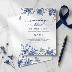 Lofaris Custom Set of 20 Blue Floral Chinoiserie Bridal Shower Invitation Personalized Something Before I Do Party