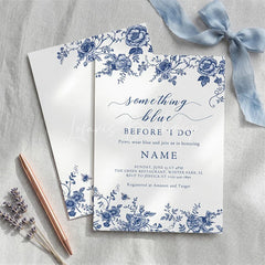 Lofaris Custom Set of 20 Blue Floral Chinoiserie Bridal Shower Invitation Personalized Something Before I Do Party