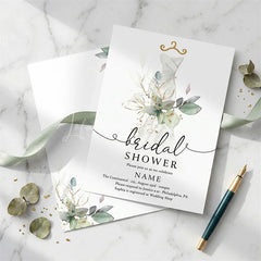 Lofaris Custom Set of 20 Bridal Shower Invitation Elegant Wedding Dress Eucalyptus Gold Design Personalized Party