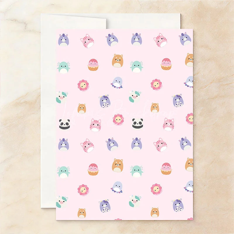 Lofaris Custom Set of 20 Pink Gold Glitter Birthday Invitation with Cute Plush Toy Characters Personalized Party Decor