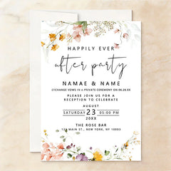 Lofaris Custom Set of 20 Watercolor Floral Wedding After Party Invitation Peach Flowers Elegant Reception Celebration Card