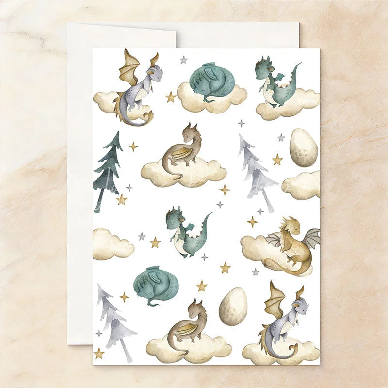 Lofaris Custom Set of 20 Whimsical Dragon Baby Shower Invitation A Little Is On His Way Theme with Clouds and Stars
