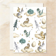 Lofaris Custom Set of 20 Whimsical Dragon Baby Shower Invitation A Little Is On His Way Theme with Clouds and Stars