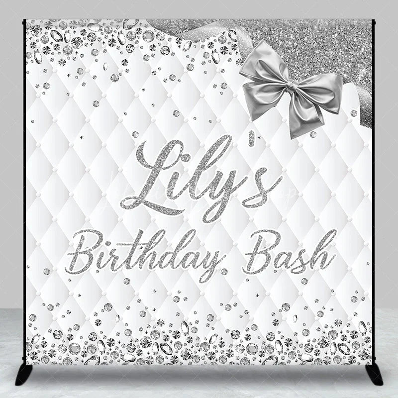Lofaris Custom Silver Diamond Backdrop Personalized White Quilted Birthday Bash Party Supplies
