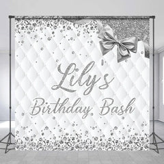 Lofaris Custom Silver Diamond Backdrop Personalized White Quilted Birthday Bash Party Supplies