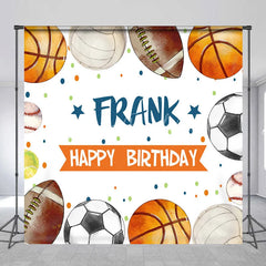 Lofaris Custom Sports Ball Happy Birthday Backdrop with Basketball Football and Soccer Designs Personalized for Kids Party