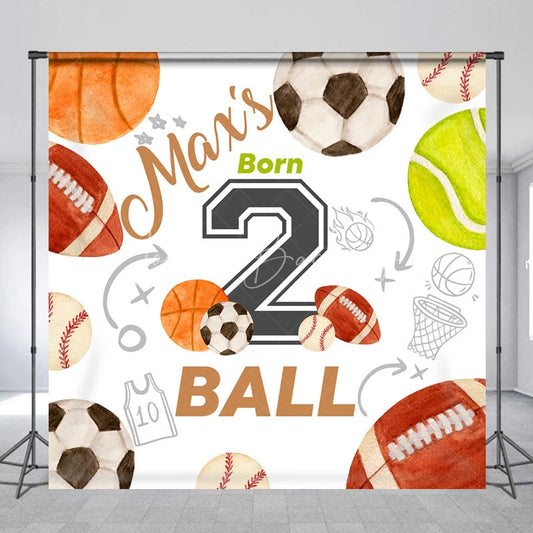 Lofaris Custom Sports Birthday Backdrop Watercolor Balls Athlete Background Personalized Name Born to Ball Party Decoration