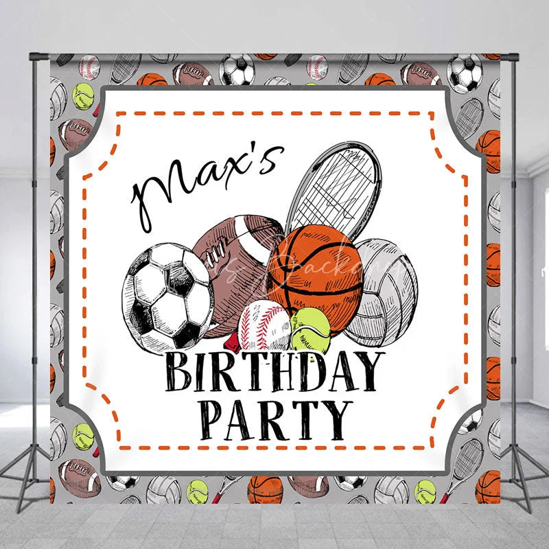 Lofaris Custom Sports Theme Birthday Party Backdrop Hand-Drawn Athletic Ball Design Personalized Event Decor