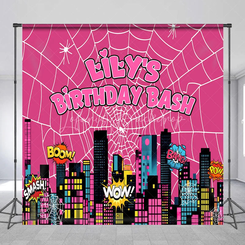 Lofaris Custom Superhero City Backdrop Personalized Girl Power Birthday Bash Party Supplies