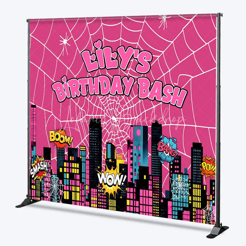 Lofaris Custom Superhero City Backdrop Personalized Girl Power Birthday Bash Party Supplies