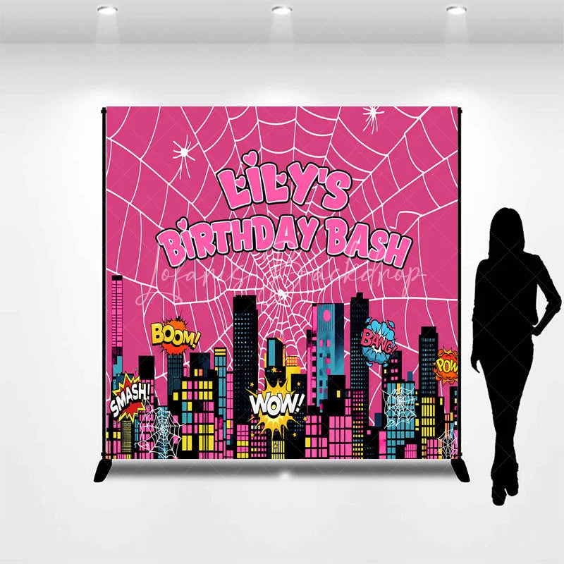 Lofaris Custom Superhero City Backdrop Personalized Girl Power Birthday Bash Party Supplies