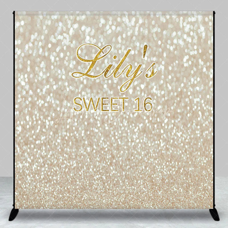 Lofaris Custom Sweet 16 Backdrop Gold Glittery Bokeh Spots Background Personalized Name Sixteenth Birthday Party Decoration