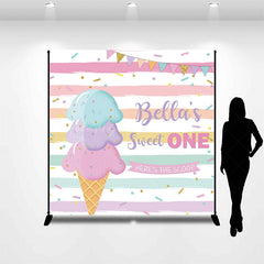 Lofaris Custom Sweet One Birthday Backdrop for Girl Ice Cream Cone and Sprinkles Pastel Here’s The Scoop Party Banner